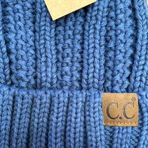 C.C Knitted Pom Pom Hat with Fuzzy Fleece Lining No