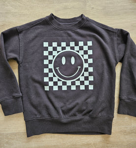 Youth Checkered Smiley Crewneck - Black