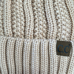 C.C Knitted Pom Pom Hat with Fuzzy Fleece Lining No