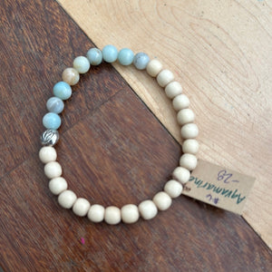 Aquamarine Mala Silver Charm