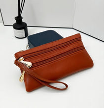 Load image into Gallery viewer, Vegan Leather Triple Zip Wrist Wallet Clutch Purse
