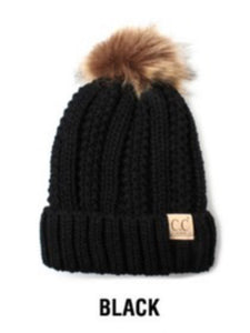 C.C Knitted Pom  Hat w/Fuzzy Fleece Lining