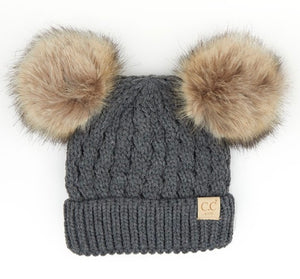 C.C Kids Double Pom Pom All Over Cable Beanie