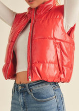 Load image into Gallery viewer, Faux Leather High Neck Zip Up Puffer Vest
