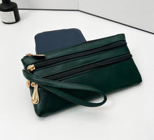 Load image into Gallery viewer, Vegan Leather Triple Zip Wrist Wallet Clutch Purse
