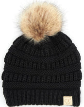 Load image into Gallery viewer, C.C Kids Solid Ribbed Beanie with Pom &amp; Mitten Set
