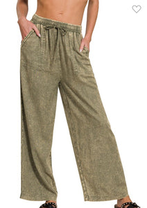Zenana Linen Pants - Lt Olive