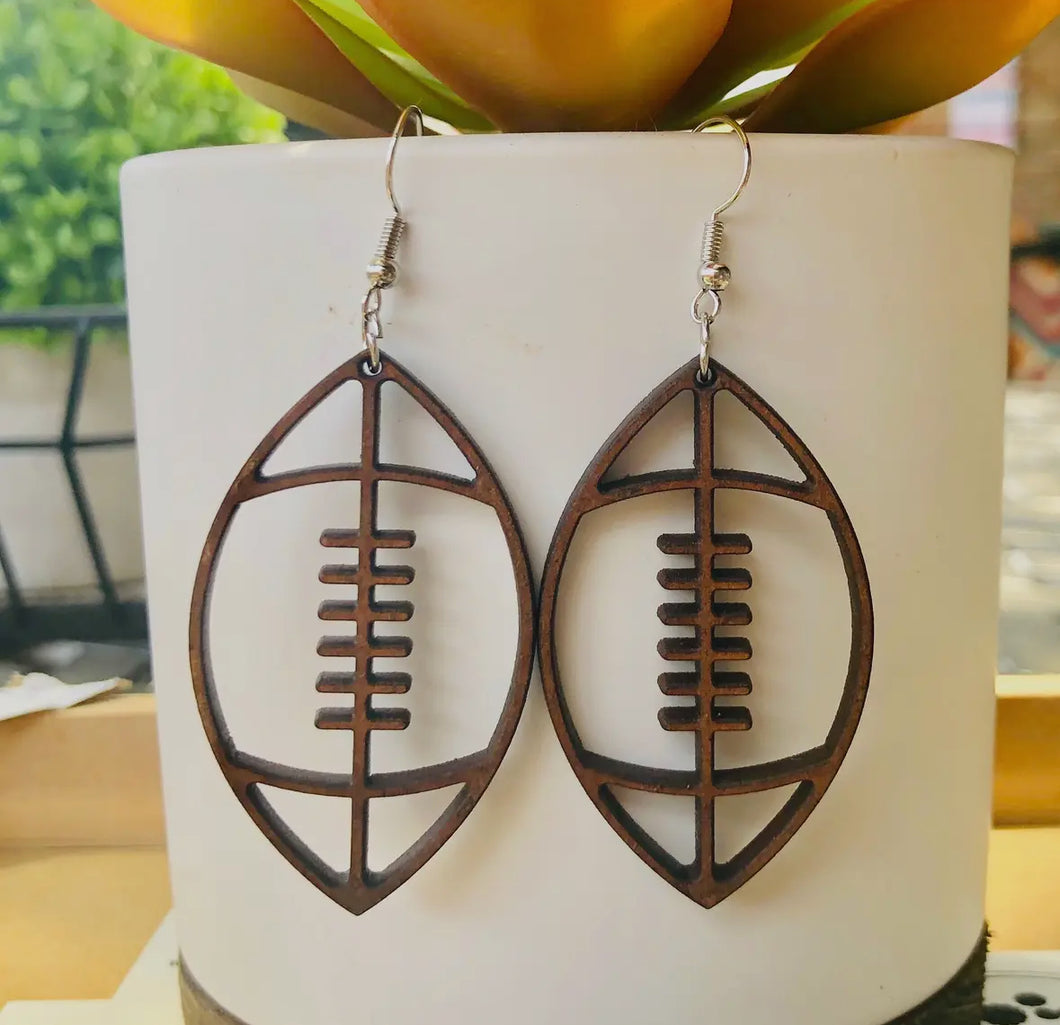 Wood Football Earrings