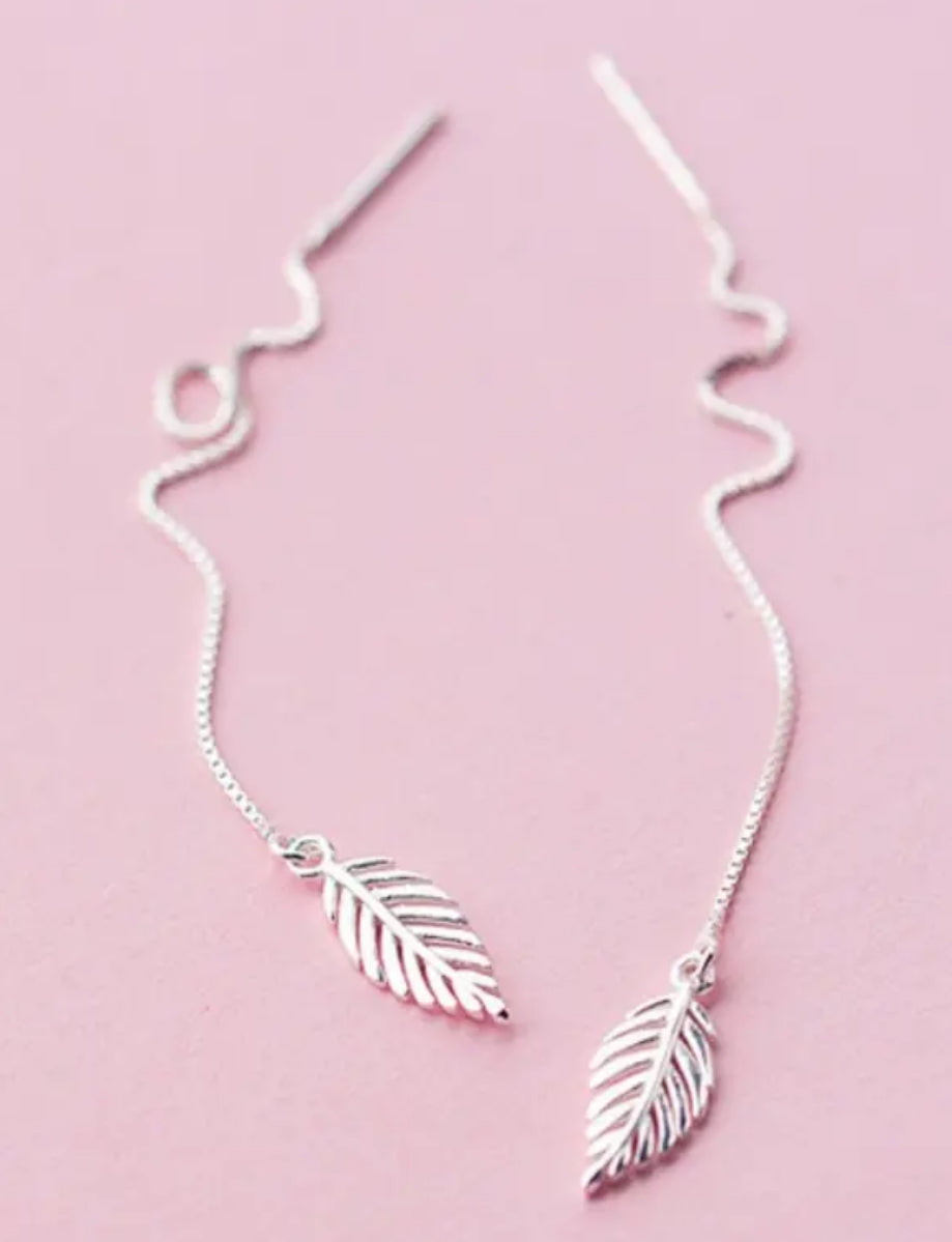 Leaf Thread-Through Chain Earring