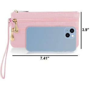Vegan Leather Triple Zip Wrist Wallet Clutch Purse