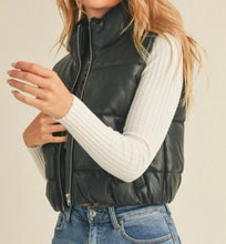 Load image into Gallery viewer, Faux Leather High Neck Zip Up Puffer Vest

