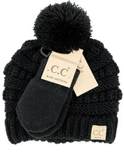 Load image into Gallery viewer, C.C Solid Ribbed Baby Pom Beanie and Mitten Glove
