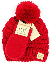 Load image into Gallery viewer, C.C Solid Ribbed Baby Pom Beanie and Mitten Glove
