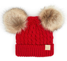 Load image into Gallery viewer, C.C Kids Double Pom Pom All Over Cable Beanie
