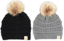 Load image into Gallery viewer, C.C Kids Solid Ribbed Beanie with Pom &amp; Mitten Set
