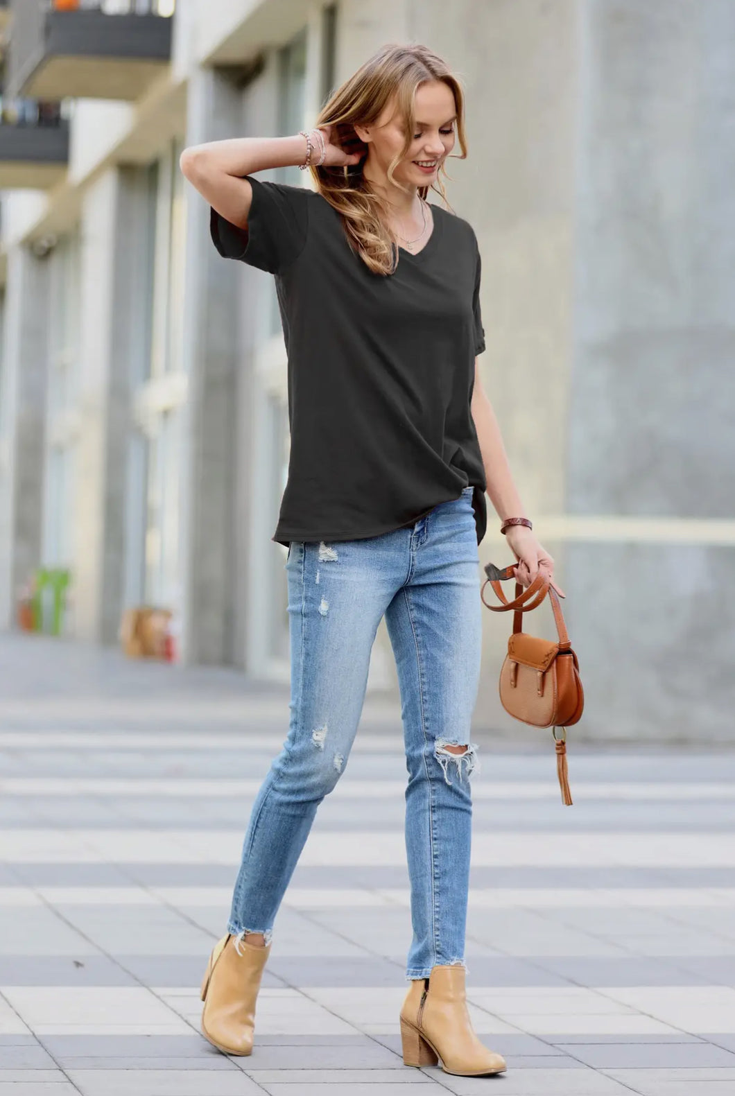 Black Boyfriend V neck Tee