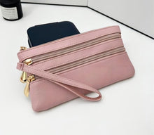 Load image into Gallery viewer, Vegan Leather Triple Zip Wrist Wallet Clutch Purse
