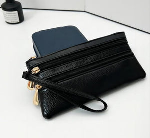 Vegan Leather Triple Zip Wrist Wallet Clutch Purse
