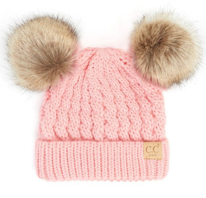 C.C Kids Double Pom Pom All Over Cable Beanie