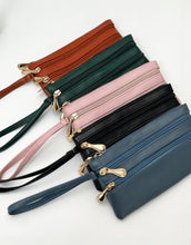 Load image into Gallery viewer, Vegan Leather Triple Zip Wrist Wallet Clutch Purse
