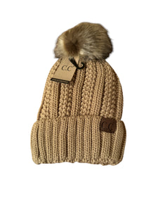 C.C Knitted Pom  Hat w/Fuzzy Fleece Lining