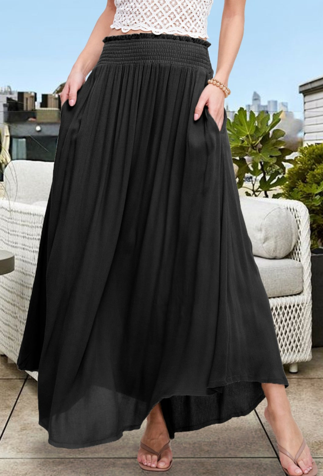 Black Smocked Maxi Skirt