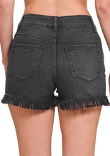 Load image into Gallery viewer, Black Frayed Denim Shorts
