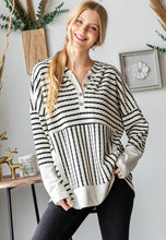 Load image into Gallery viewer, Black &amp; White Striped Hoodie
