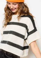 Load image into Gallery viewer, Black &amp; White Striped Short Sleeve Sweater
