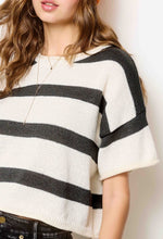 Load image into Gallery viewer, Black &amp; White Striped Short Sleeve Sweater
