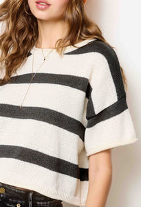 Black & White Striped Short Sleeve Sweater