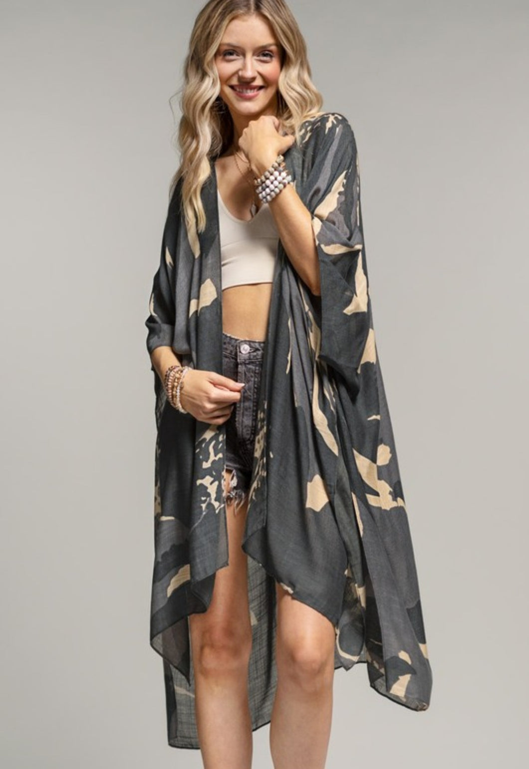 Charcoal Floral Kimono