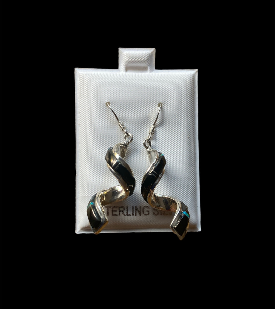 Sterling Silver Onyx and Opal Earrings