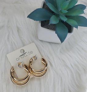 Three-Hoop Gold Earrings