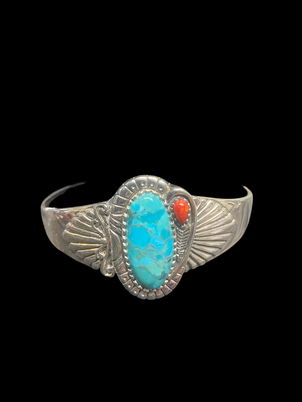Sterling Turquoise & Coral Cuff Bracelet