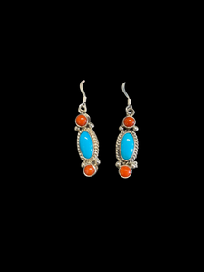 Sterling Coral & Turquoise Earrings