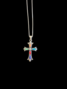 Sterling & Multi Stone Cross Necklace