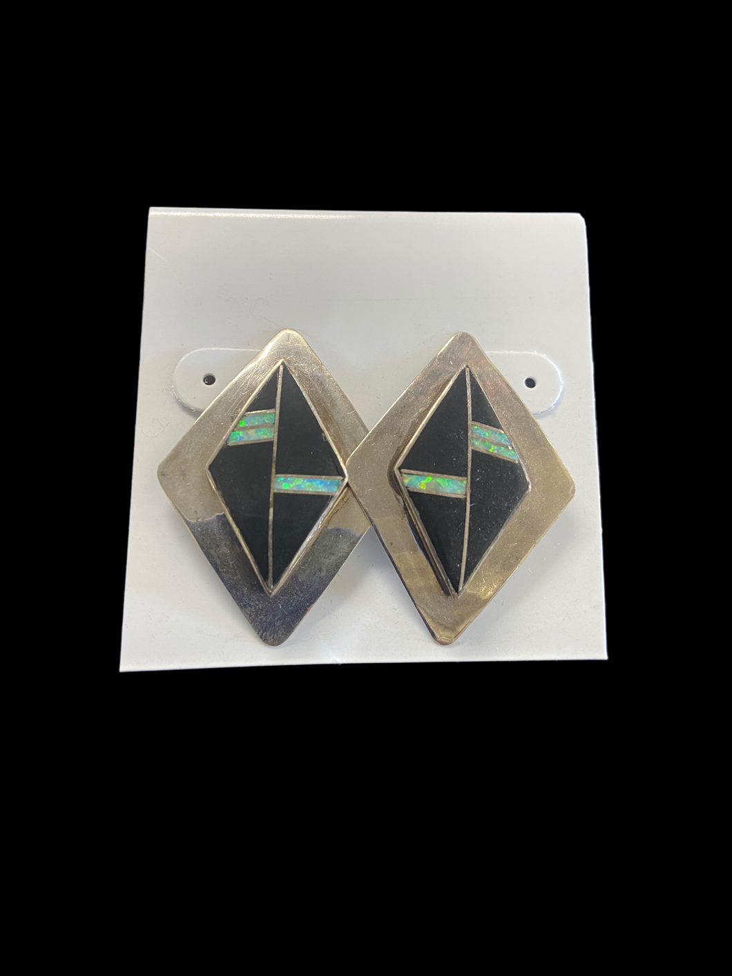 Sterling Black Onyx & Opal Earrings